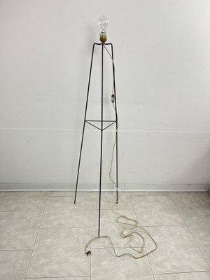 Mid-Century Floor Lamp with Raffia Shade, 1950s-YST-2040530