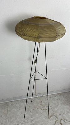 Mid-Century Floor Lamp with Raffia Shade, 1950s-YST-2040530