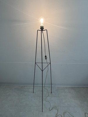 Mid-Century Floor Lamp with Raffia Shade, 1950s-YST-2040530