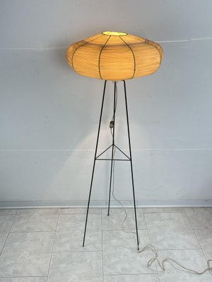 Mid-Century Floor Lamp with Raffia Shade, 1950s-YST-2040530