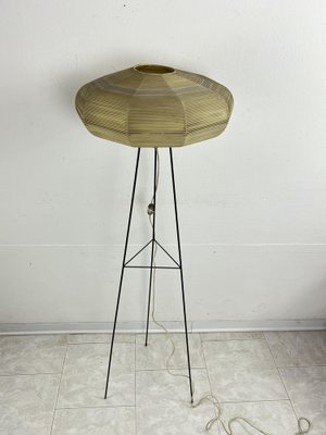 Mid-Century Floor Lamp with Raffia Shade, 1950s-YST-2040530