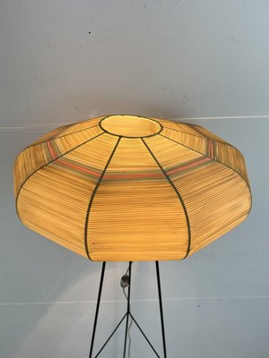 Mid-Century Floor Lamp with Raffia Shade, 1950s-YST-2040530