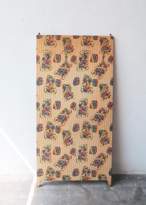 Mid-Century Floral Vinyl Coat Panel with 4 Brass Hooks, 1950s-GGK-640634