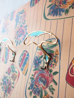 Mid-Century Floral Vinyl Coat Panel with 4 Brass Hooks, 1950s-GGK-640634