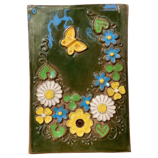 Mid-Century Floral Wall Plaque Tile by Jie Gantofta, Sweden, 1970s