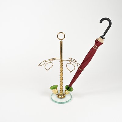 Mid-Century Flower Umbrella Stand in Glass and Brass in the style of Cristal Arte, Italy, 1960s-LYQ-2027450