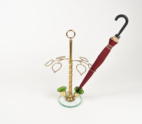 Mid-Century Flower Umbrella Stand in Glass and Brass in the style of Cristal Arte, Italy, 1960s-LYQ-2027450