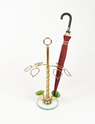 Mid-Century Flower Umbrella Stand in Glass and Brass in the style of Cristal Arte, Italy, 1960s-LYQ-2027450