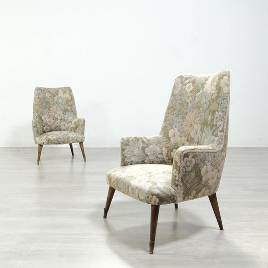 Mid-Century Flowered Armchairs, Italy, 1960s, Set of 2