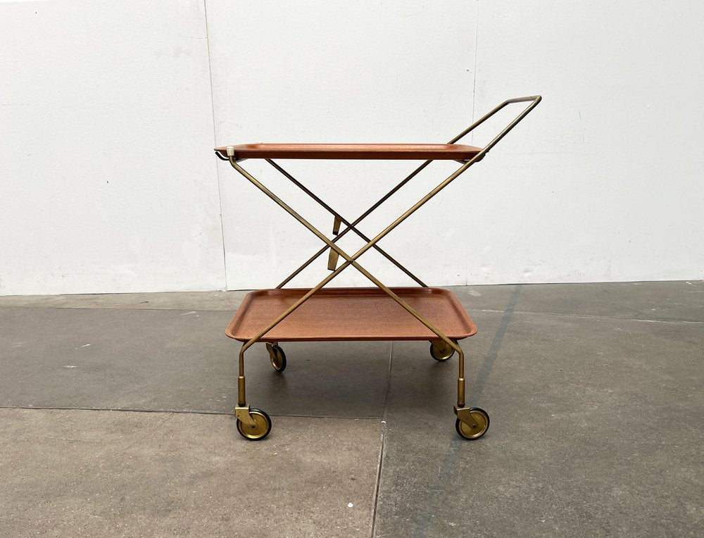 Mid-Century Foldable Teak and Metal Bar Trolley from Silva Denmark, 1960s