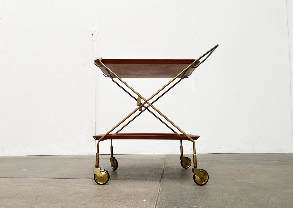 Mid-Century Foldable Teak and Metal Bar Trolley from Silva Denmark, 1960s