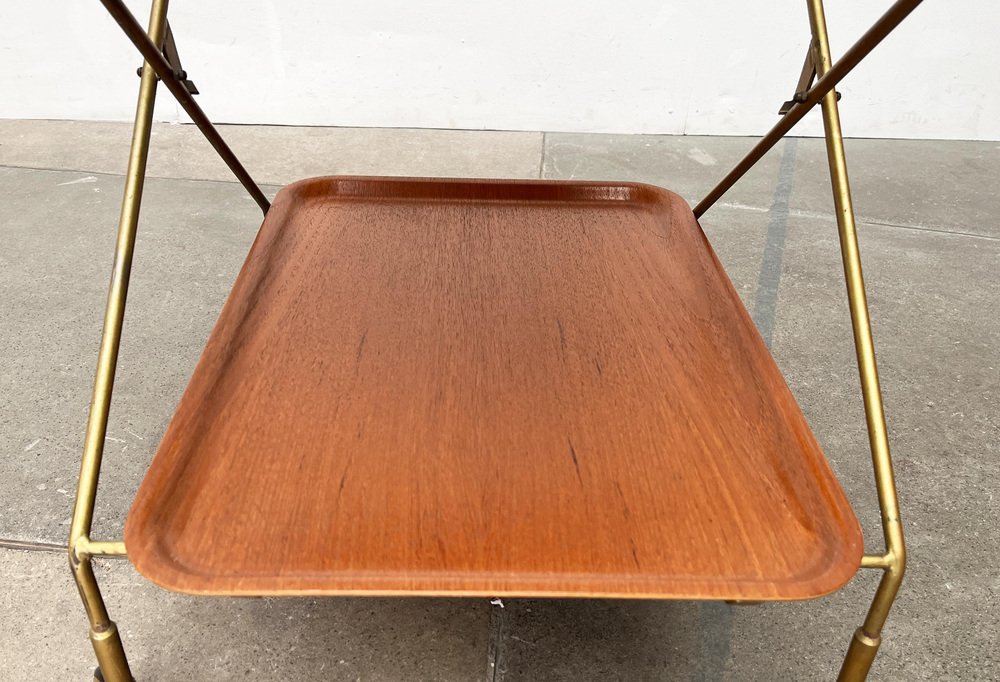 Mid-Century Foldable Teak and Metal Bar Trolley from Silva Denmark, 1960s