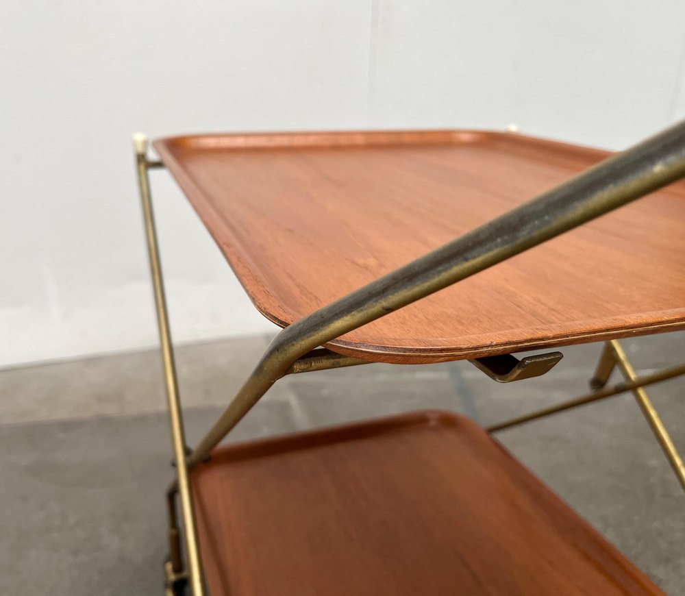 Mid-Century Foldable Teak and Metal Bar Trolley from Silva Denmark, 1960s