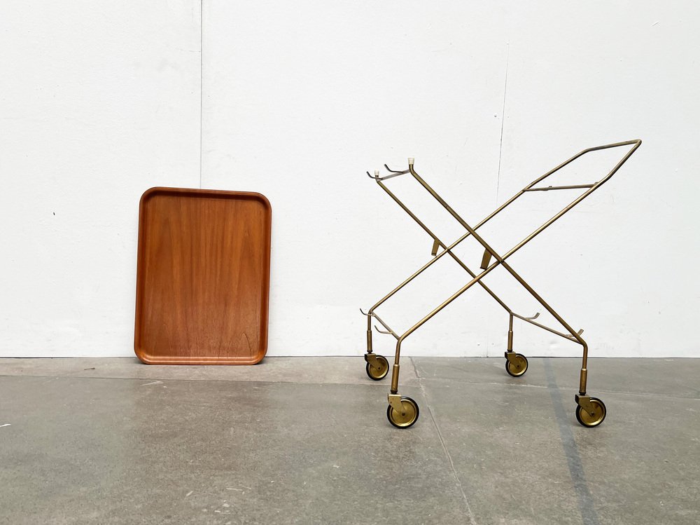 Mid-Century Foldable Teak and Metal Bar Trolley from Silva Denmark, 1960s