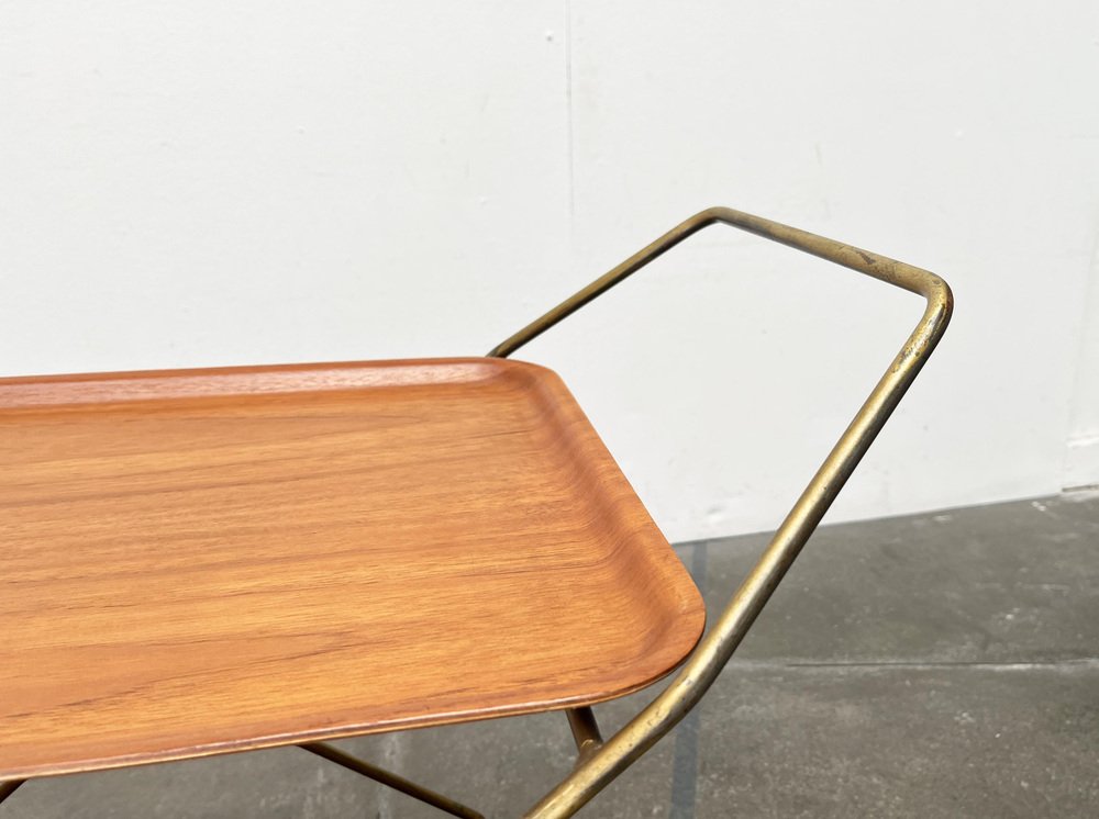 Mid-Century Foldable Teak and Metal Bar Trolley from Silva Denmark, 1960s