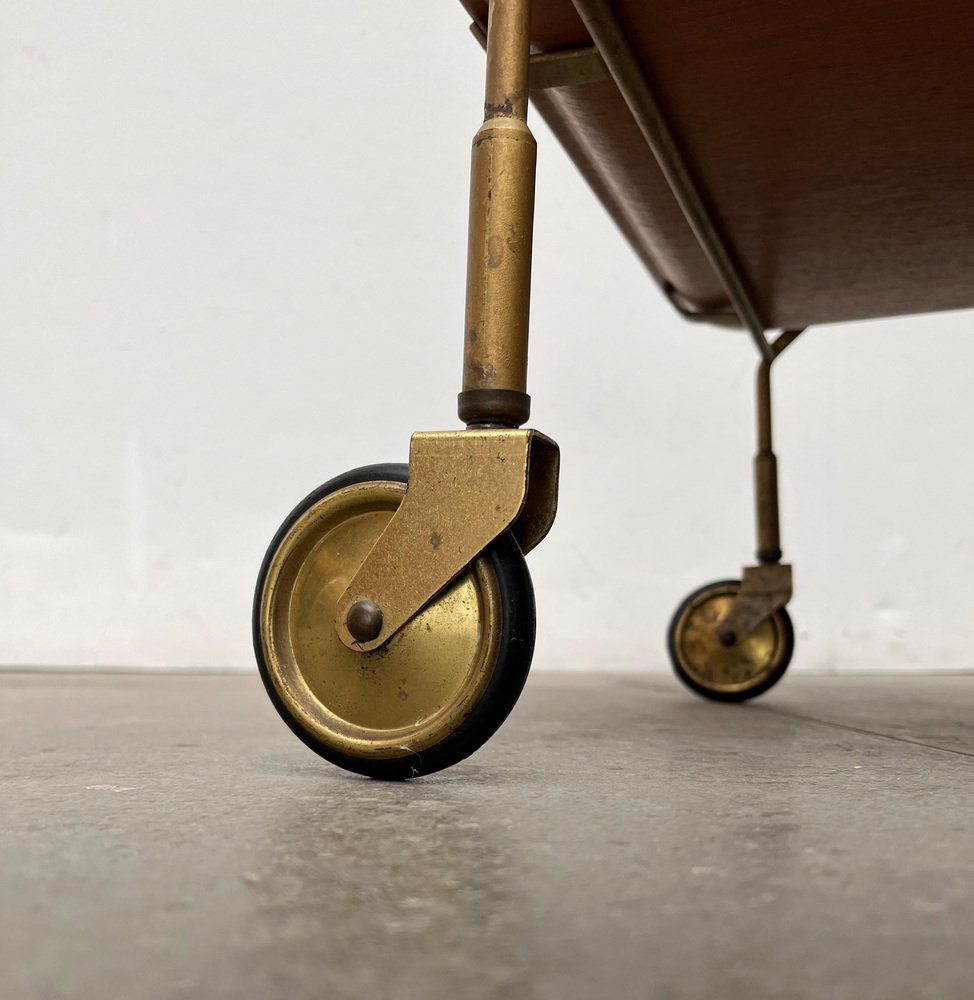 Mid-Century Foldable Teak and Metal Bar Trolley from Silva Denmark, 1960s