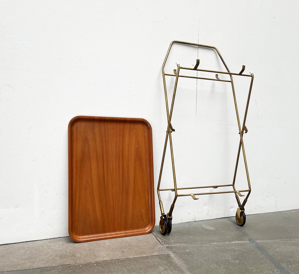 Mid-Century Foldable Teak and Metal Bar Trolley from Silva Denmark, 1960s