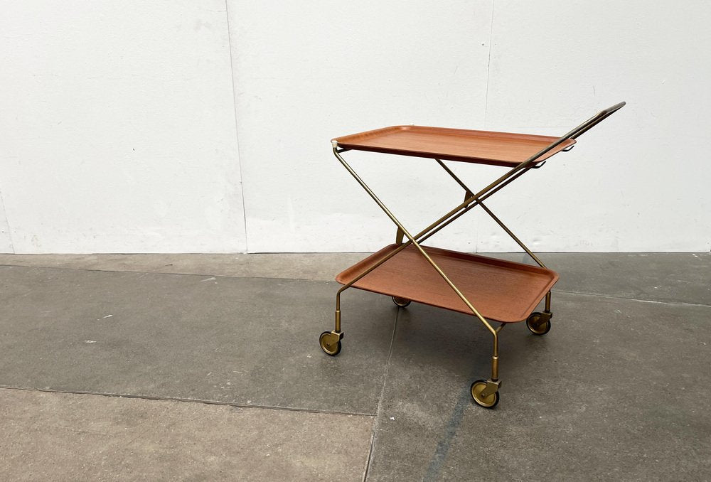 Mid-Century Foldable Teak and Metal Bar Trolley from Silva Denmark, 1960s