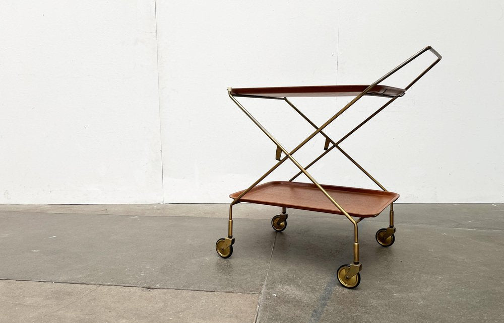 Mid-Century Foldable Teak and Metal Bar Trolley from Silva Denmark, 1960s