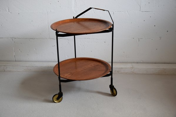 Mid-Century Foldable Teak Bar Trolley-IEI-912777