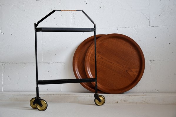 Mid-Century Foldable Teak Bar Trolley-IEI-912777