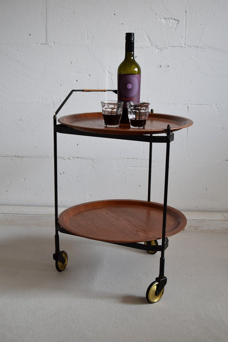 Mid-Century Foldable Teak Bar Trolley