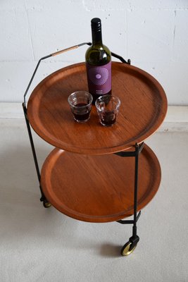 Mid-Century Foldable Teak Bar Trolley-IEI-912777