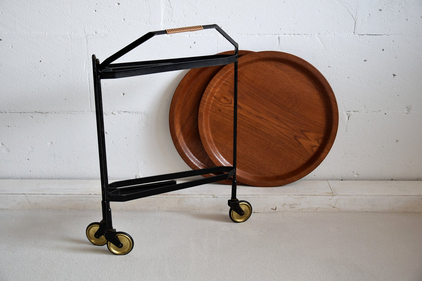 Mid-Century Foldable Teak Bar Trolley