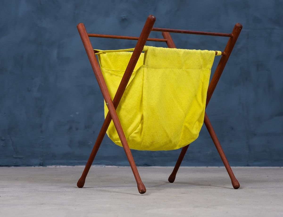 Mid-Century Foldable Teak Magazine Rack with Drumstick Legs