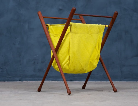 Mid-Century Foldable Teak Magazine Rack with Drumstick Legs