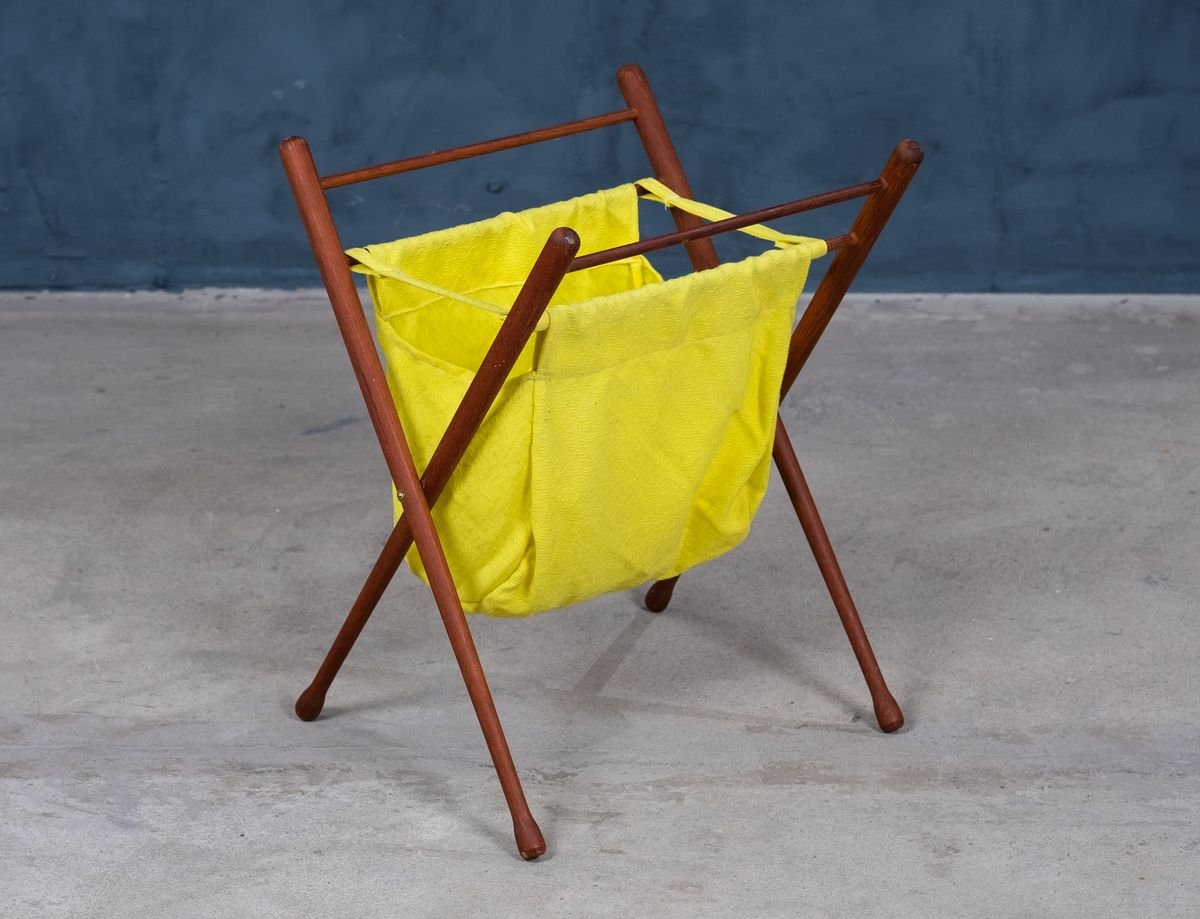 Mid-Century Foldable Teak Magazine Rack with Drumstick Legs