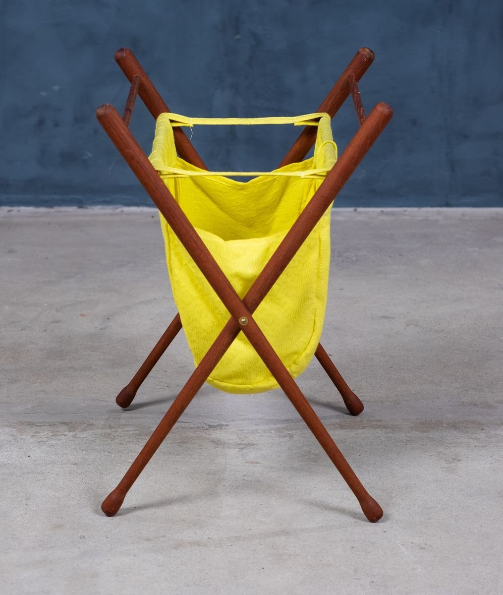 Mid-Century Foldable Teak Magazine Rack with Drumstick Legs