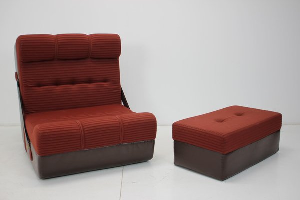 Mid-Century Folding Armchair & Footstool, 1970s, Set of 2-TZ-1147244