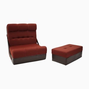 Mid-Century Folding Armchair & Footstool, 1970s, Set of 2-TZ-1147244