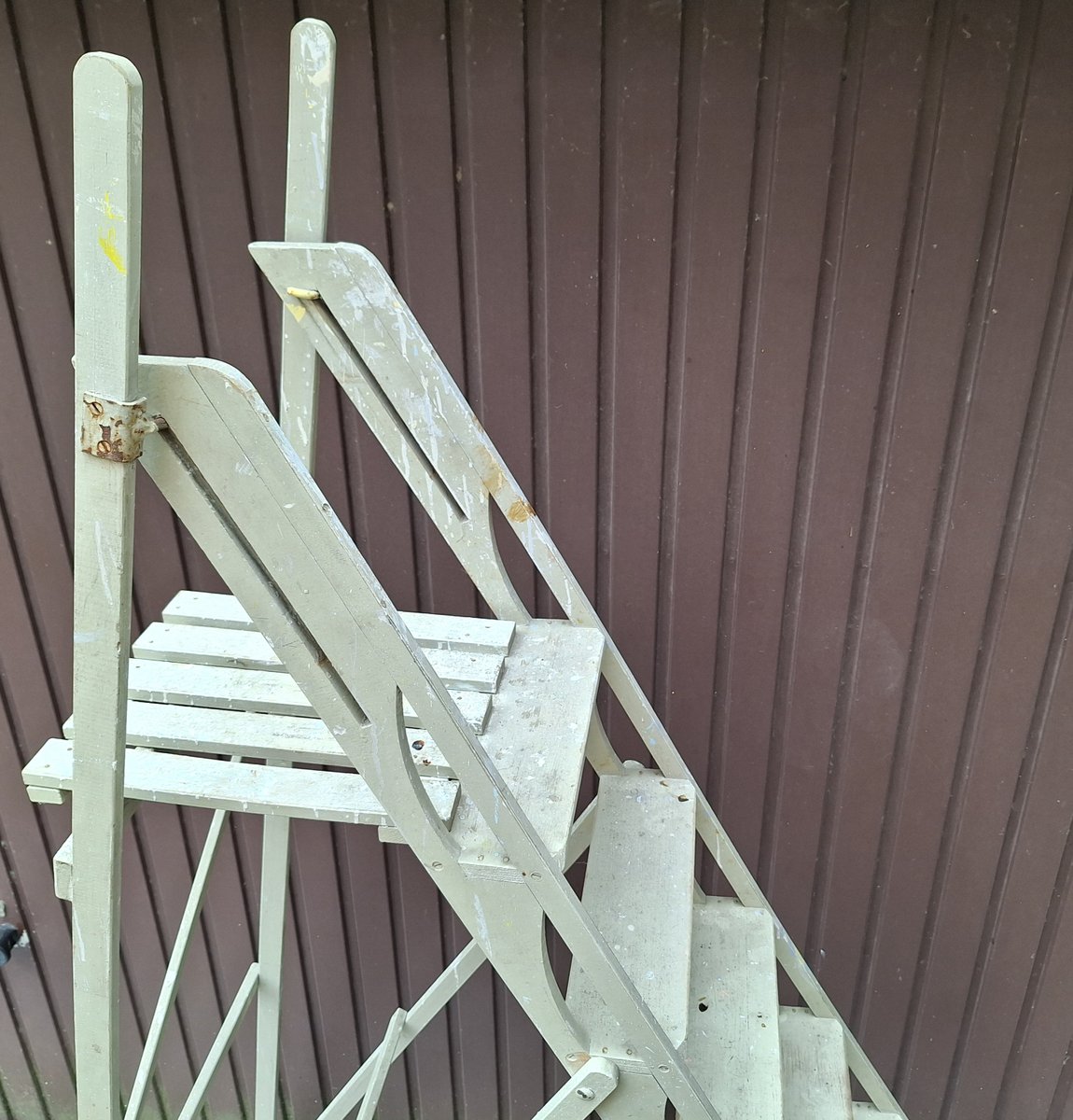 Mid-Century Folding Platform Ladder in Gray Lacquered Beech Wood, 1960s