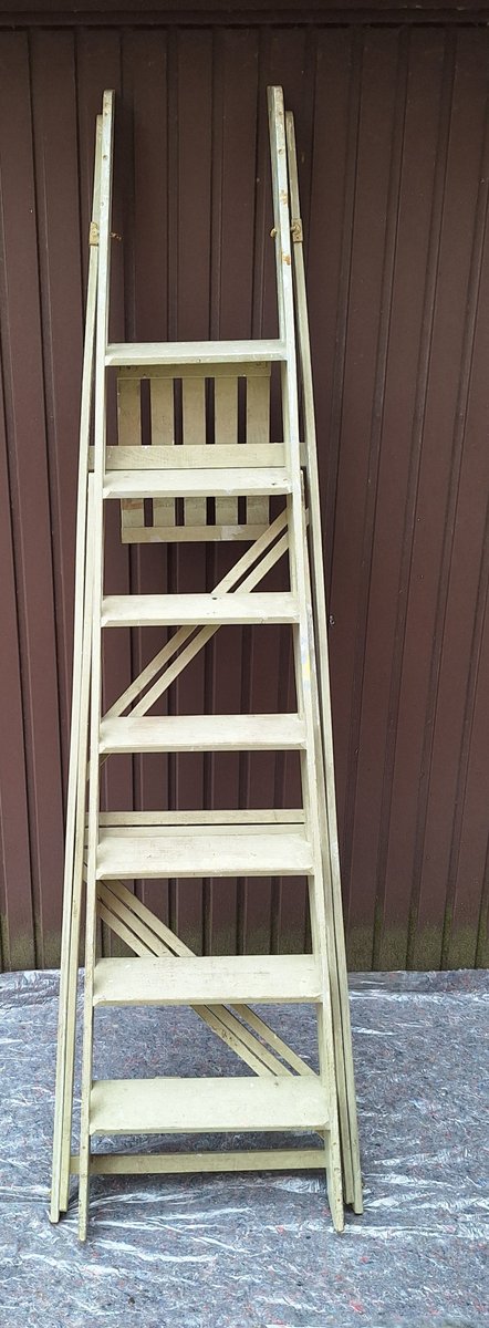 Mid-Century Folding Platform Ladder in Gray Lacquered Beech Wood, 1960s