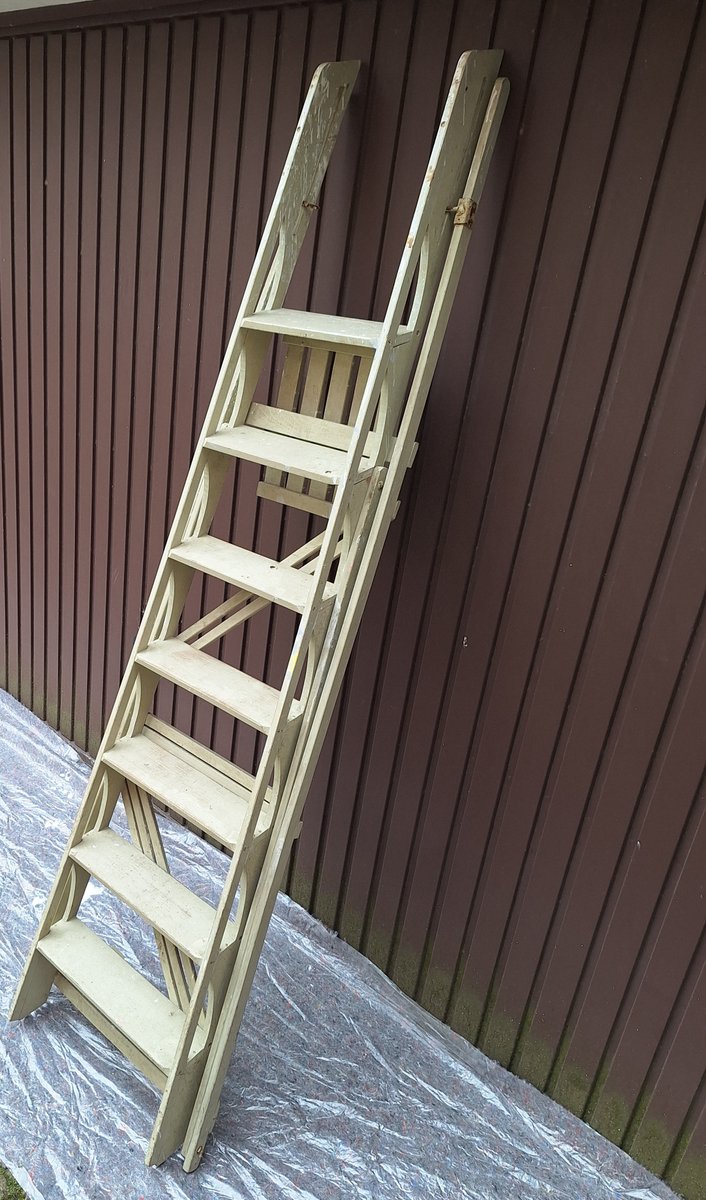 Mid-Century Folding Platform Ladder in Gray Lacquered Beech Wood, 1960s