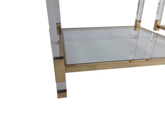 Mid-Century French Acrylic Glass and Brass Side Tables, 1970s, Set of 2-WBX-567546