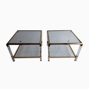 Mid-Century French Acrylic Glass and Brass Side Tables, 1970s, Set of 2-WBX-567546