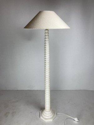 Mid-Century French Alabaster Floor Lamp with Bouclé Shade, 1950s-BHG-1805375