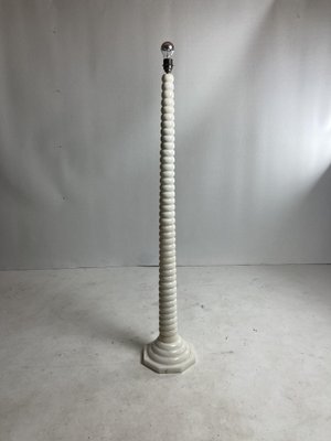 Mid-Century French Alabaster Floor Lamp with Bouclé Shade, 1950s-BHG-1805375