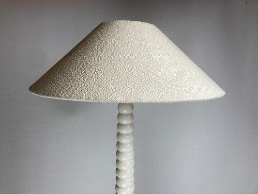 Mid-Century French Alabaster Floor Lamp with Bouclé Shade, 1950s-BHG-1805375