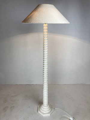 Mid-Century French Alabaster Floor Lamp with Bouclé Shade, 1950s-BHG-1805375