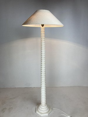 Mid-Century French Alabaster Floor Lamp with Bouclé Shade, 1950s-BHG-1805375