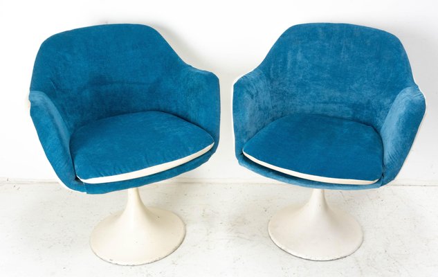 Mid-Century French Armchairs with Metal Tulip Foot, 1970, Set of 2-RIU-1427414