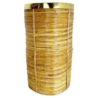 Mid-Century French Bauhaus Paper Bin in Rattan and Brass, 1960s-QZ-1251059