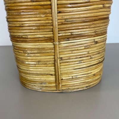 Mid-Century French Bauhaus Paper Bin in Rattan and Brass, 1960s-QZ-1251059