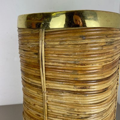 Mid-Century French Bauhaus Paper Bin in Rattan and Brass, 1960s-QZ-1251059