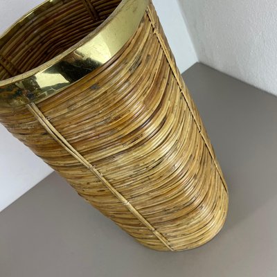 Mid-Century French Bauhaus Paper Bin in Rattan and Brass, 1960s-QZ-1251059