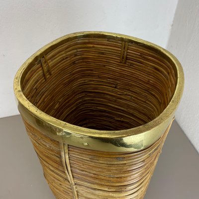 Mid-Century French Bauhaus Paper Bin in Rattan and Brass, 1960s-QZ-1251059